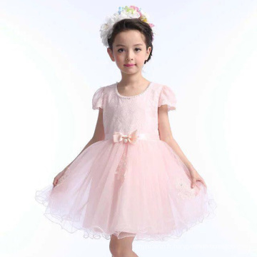 Enfants robe design pour vente en gros bébé vêtements à manches courtes vêtements pour l&#39;automne fête célébrée filles soirée lumière rose tulle